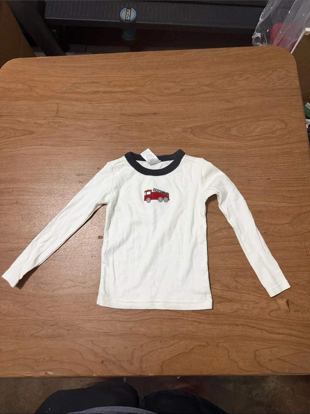 Gymboree White Long-Sleeve Top with Red Fire Truck and Black Trim